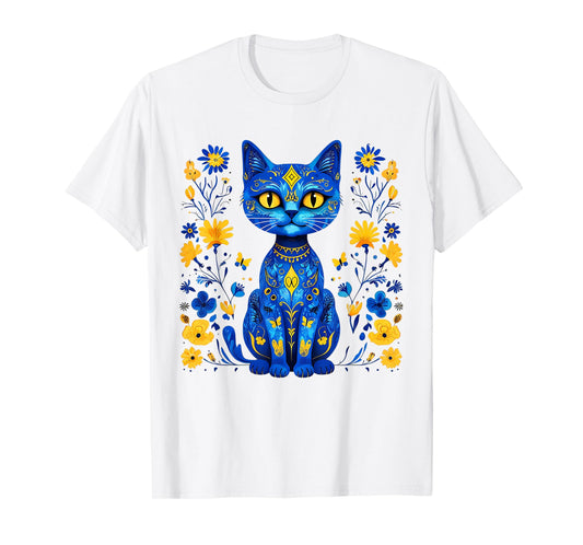 Ukraine Cat Floral Ukrainian Flag Vintage Vyshyvanka Style T-Shirt