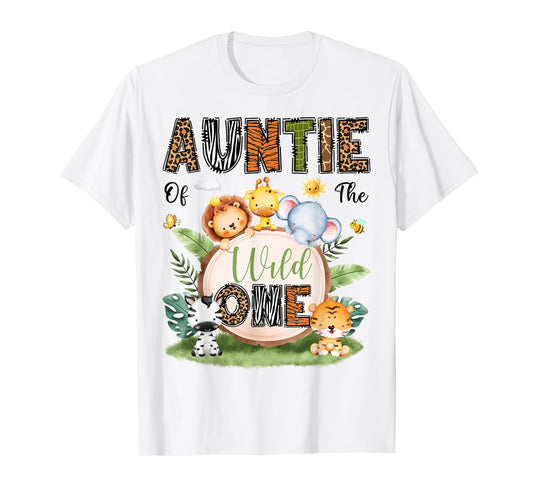 Auntie Of The Wild One 1St Bday Boy Safari Woodland T-Shirt