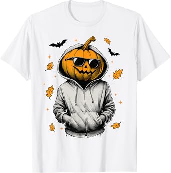 Pumpkin Face With Sunglasses Cool Halloween Boys Men Kids T-Shirt