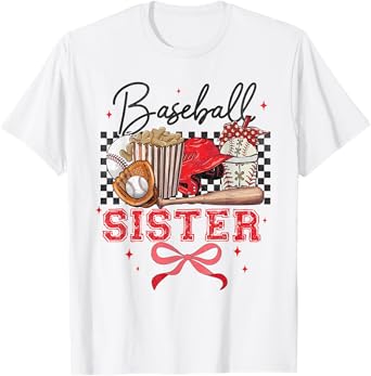 Baseball Sister Coquette Bow Biggest Fan Sport Lovers Girl T-Shirt