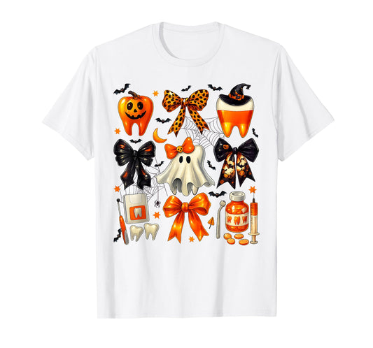Cute Dental Boo Coquette Pumpkin Face Halloween Costumes Wom T-Shirt