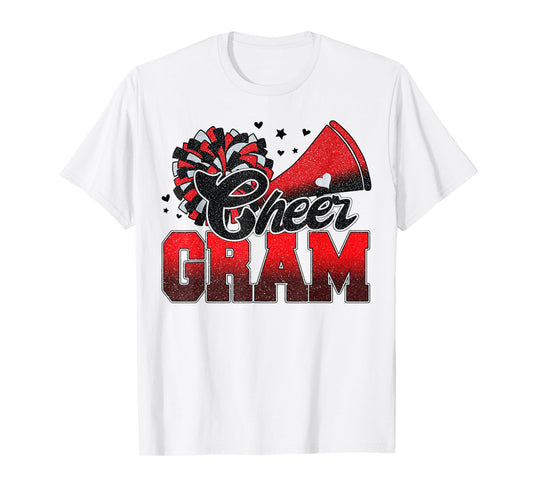 Cheer Gram Cheer Leader Gift Biggest Fan Black Red Pom Pom T-Shirt