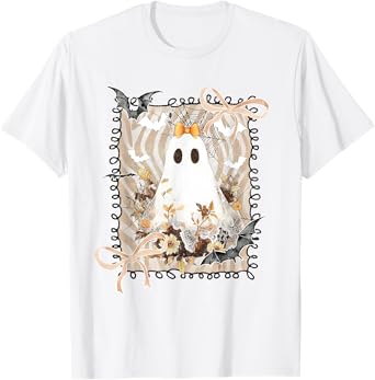 Coquette Bow Ghost Halloween Boo In Boojee Flower Ghost T-Shirt