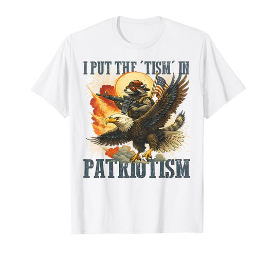 I Put The “Tism” in Patriotism Eagle Raccoon USA Flag Retro T-Shirt