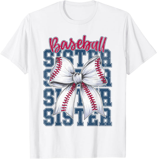 Baseball Sister Coquette Bow Biggest Fan Sport Lovers Girl T-Shirt