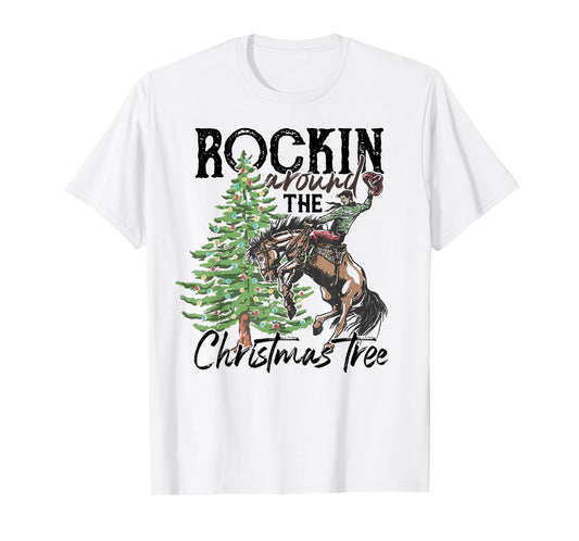 Rockin' Around The Christmas Tree Cowboy Santa Ride Horse T-Shirt