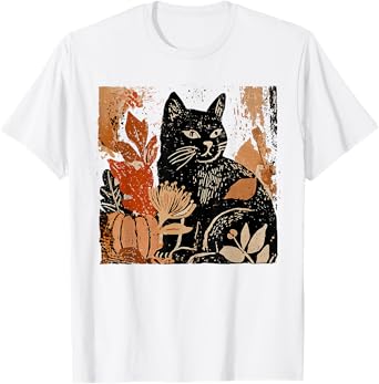 Retro Black Cat Pumpkin Fall Cute Halloween Cat Autumn T-Shirt