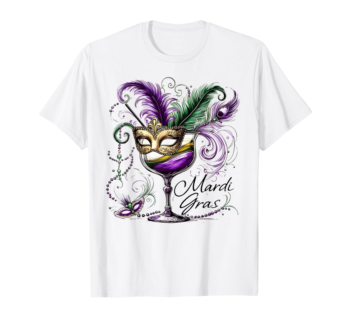 Mardi Gras Glass Of Wine Drinking Team Masked Wine Festival T-Shirt