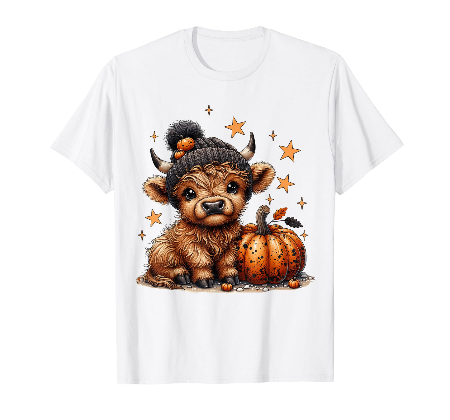 Moo Highland Cow Halloween Pumpkin Season Women Girls Kids T-Shirt