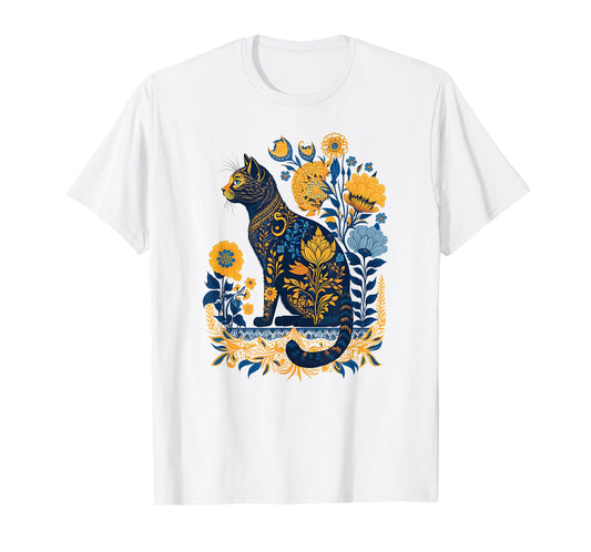 Ukraine Cat Cute Floral Vintage Ukrainian Flag & Vyshyvanka Men Women Kids T-Shirt