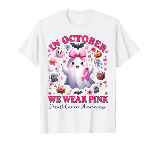 in October We Wear Pink Cute Breast Cancer Awareness Girls T-Shirt