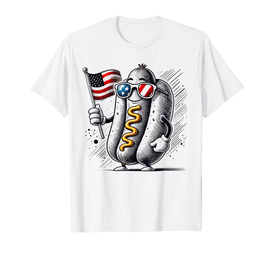 4th of July Hotdog Patriotic USA Flag Retro Boys Men Kids T-Shirt