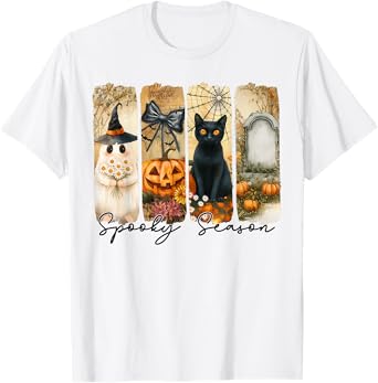Spooky Season Vintage Halloween Ghost Coquette Fall Pumpkin T-Shirt
