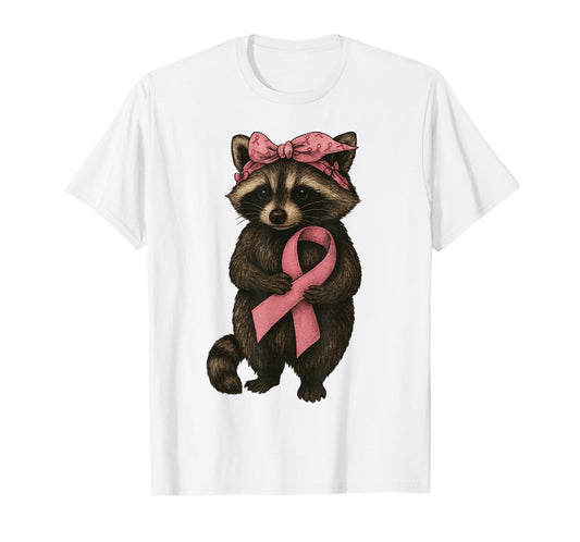 Raccoon Breast Cancer Awareness Pink Ribbon Cute Animal T-Shirt