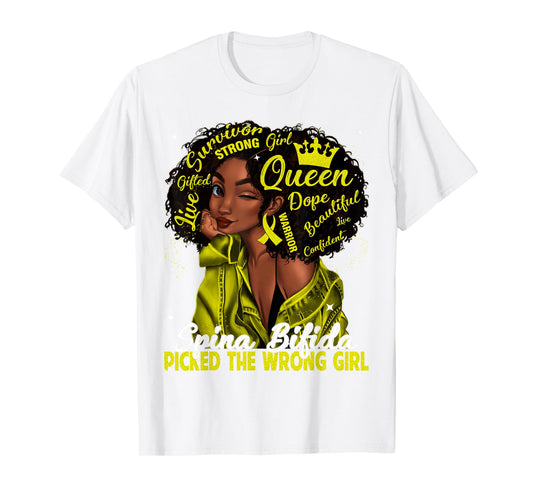 Spina Bifida Picked The Wrong Girl Black Queen Women Girls T-Shirt