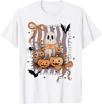 Coquette Bow Spooky Teacher Ghost Halloween Trick Or Teach T-Shirt