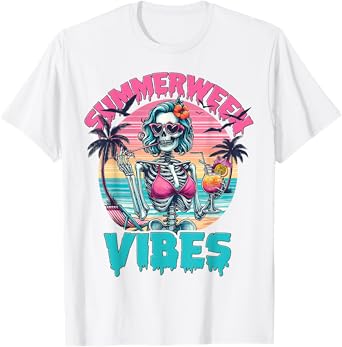 Happy Summerween Party Funny Skeleton Design Girls Women T-Shirt