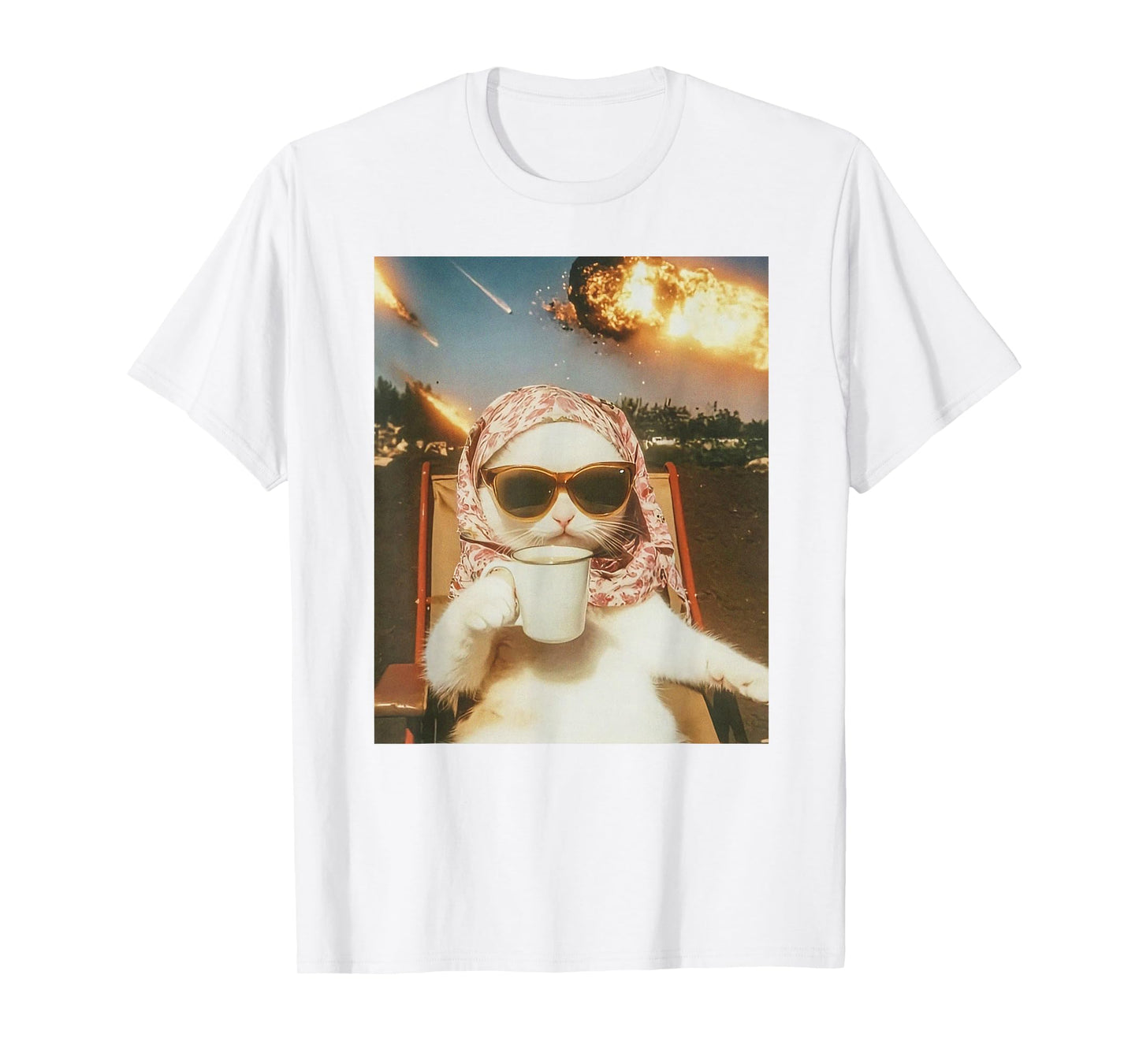 Vintage Chilling Cat with Coffee Cup T-Shirt