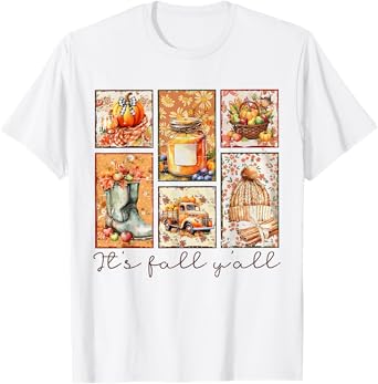 Retro Funny Its Fall Yall Autumn Pumpkin Cute Cozy Season T-Shirt