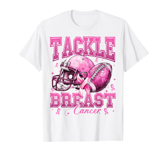 Tackle Breast Cancer Awareness Football Pink Out Cheer Mom T-Shirt