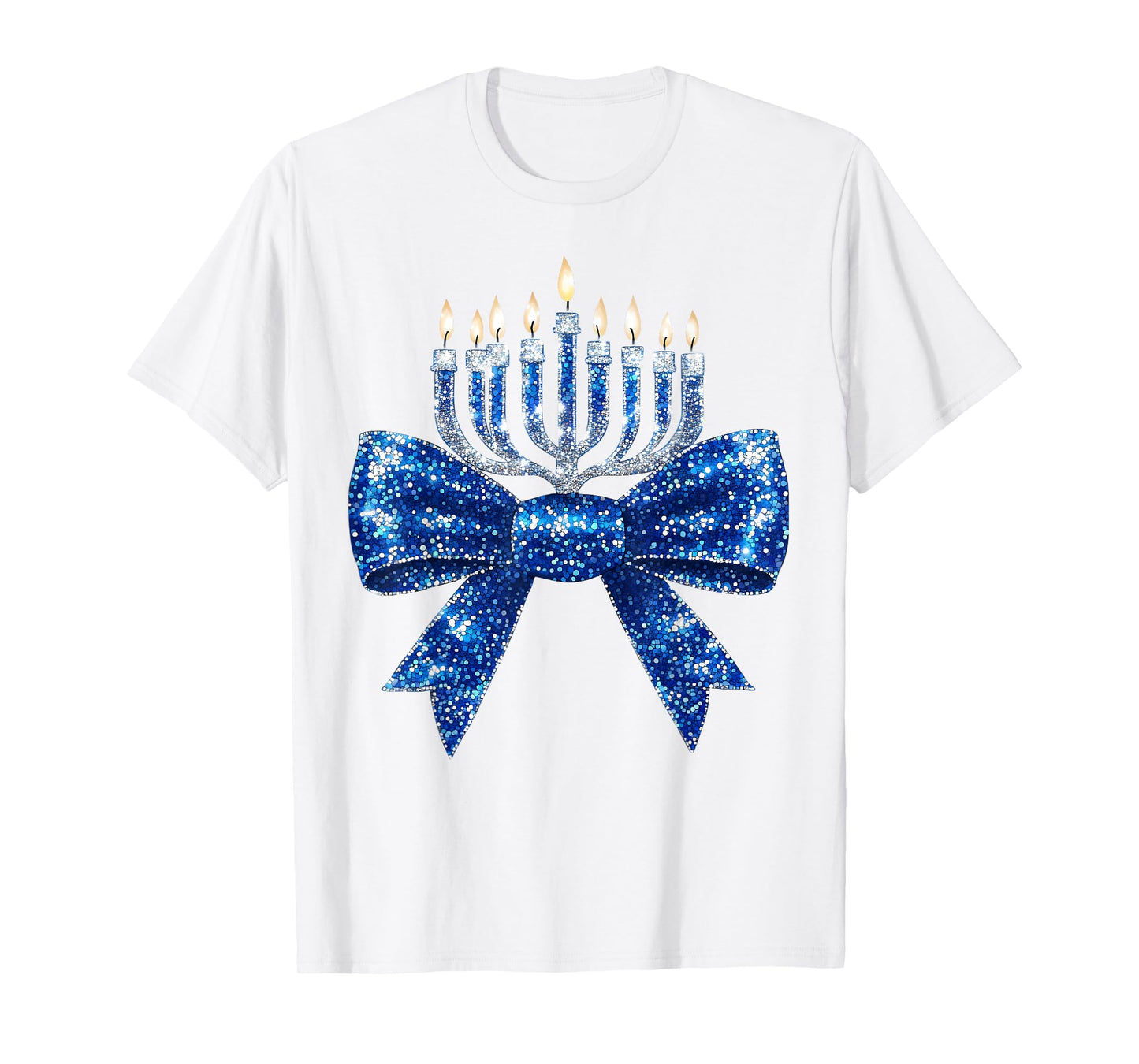 Coquette Hanukkah Jewish Menorah Bow T-Shirt for Women & Girls