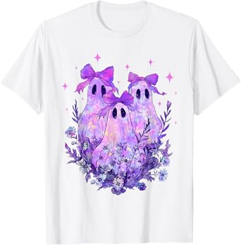 Cute Boo Ghost Coquette Bow Halloween Spooky Season T-Shirt
