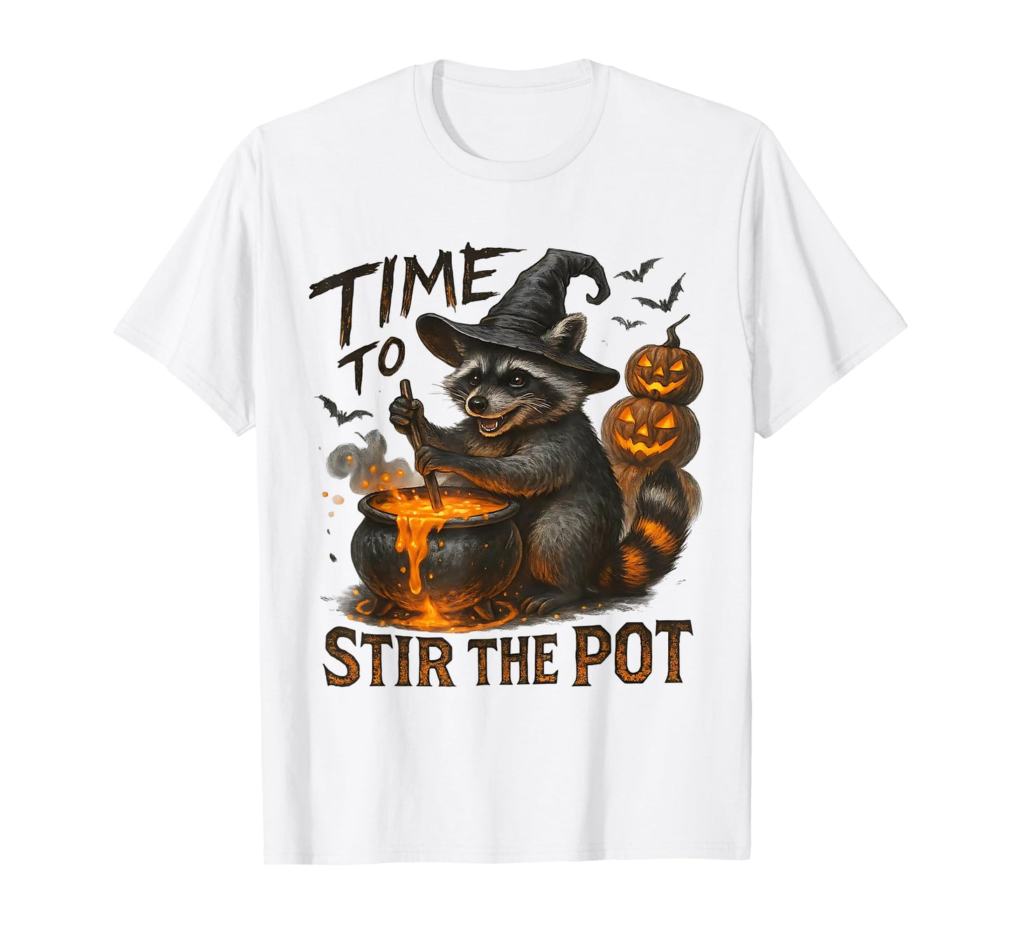 Time To Stir Pot Funny Raccoon Retro Halloween Animals Lover T-Shirt
