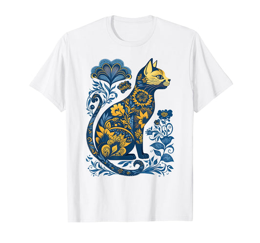 Ukraine Cat Floral Vintage Ukrainian Flag & Vyshyvanka Style T-Shirt