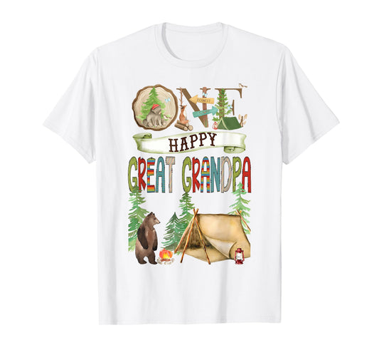 One Happy Great Grandpa Camper First Birthday Camping Bear T-Shirt