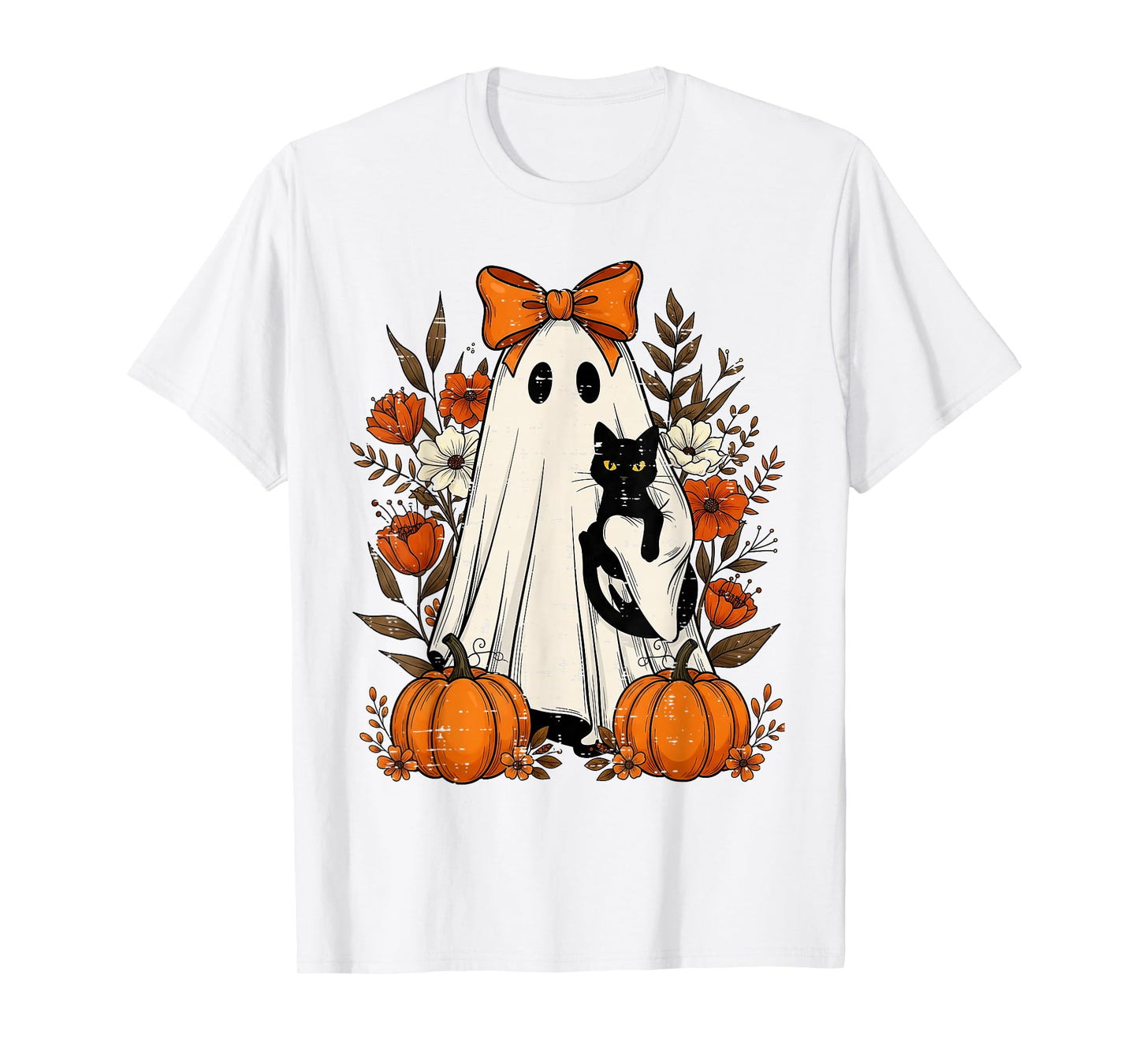 Halloween Shirts for Women Ghost Holding Black Cat Halloween T-Shirt
