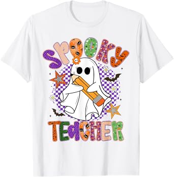 Spooky Teacher Trick Or Teach Retro Ghost Halloween T-Shirt