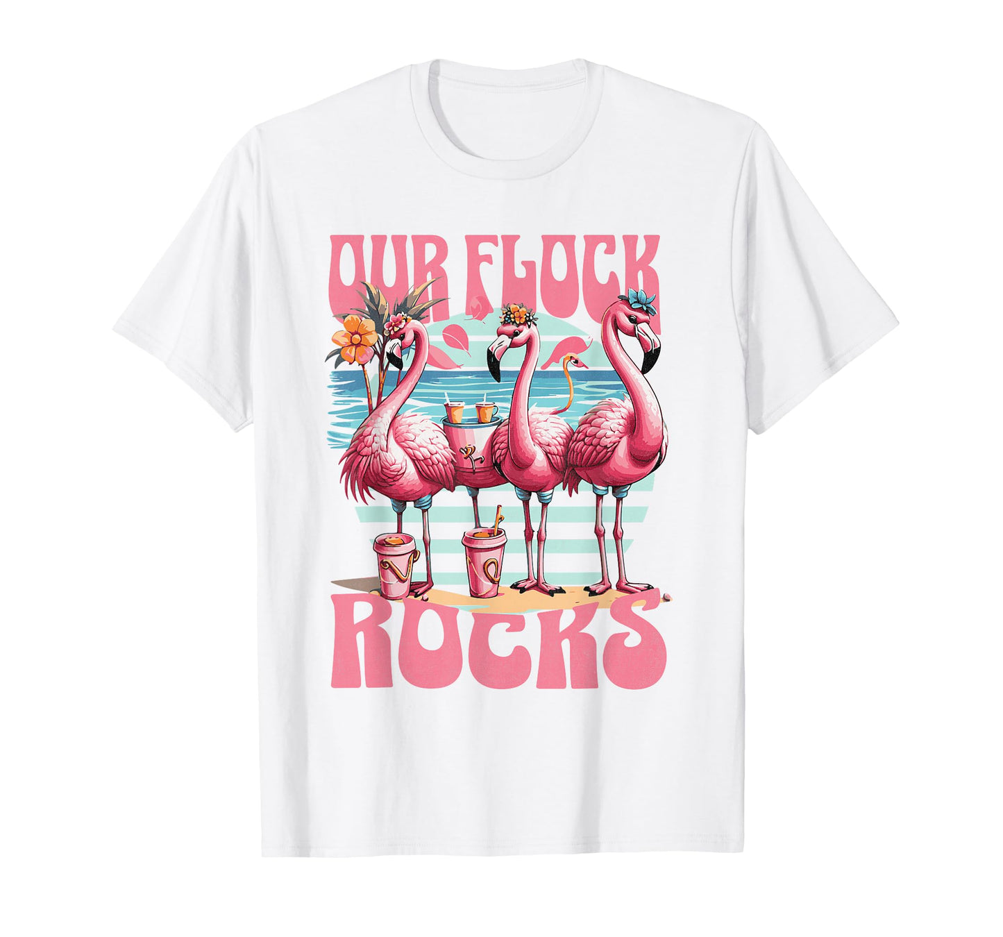 Our Flock Rocks Flamingo Summer Vacation Family Matching T-Shirt
