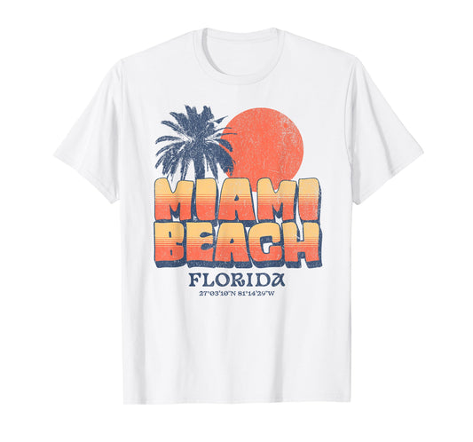 Miami Beach Florida Retro Sunset Palm Tree Vintage Vacation T-Shirt