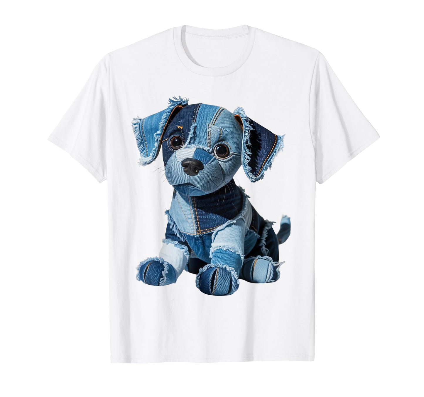 Cute Patchwork Denim Puppy Dog Art Funny Dog Denim Men Women T-Shirt