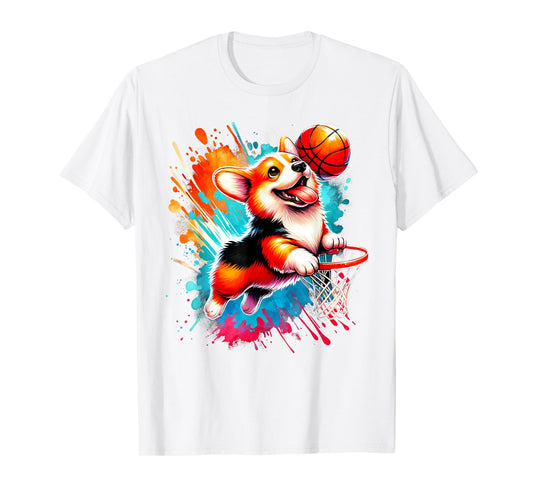 Corgi Basketball Player Colorful T-Shirt