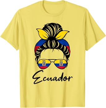 Ecuador Flag Messy Bun Patriotic Ecuadorian Wife Mom Girl T-Shirt