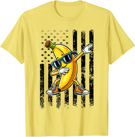 Dabbing Banana Retro American Flag Banana Lover Boys Kids T-Shirt
