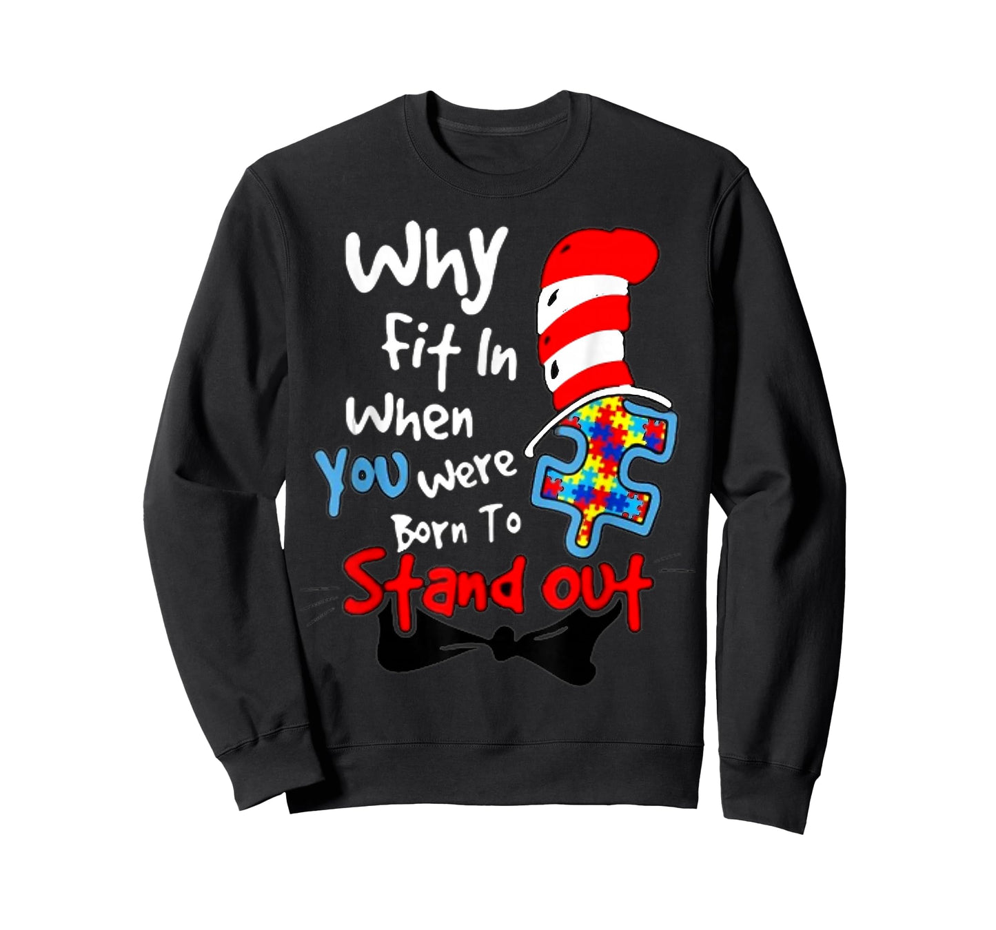 Autism Awareness Why Fit in Doctor Teacher Cat in Hat Cool T-Shirt