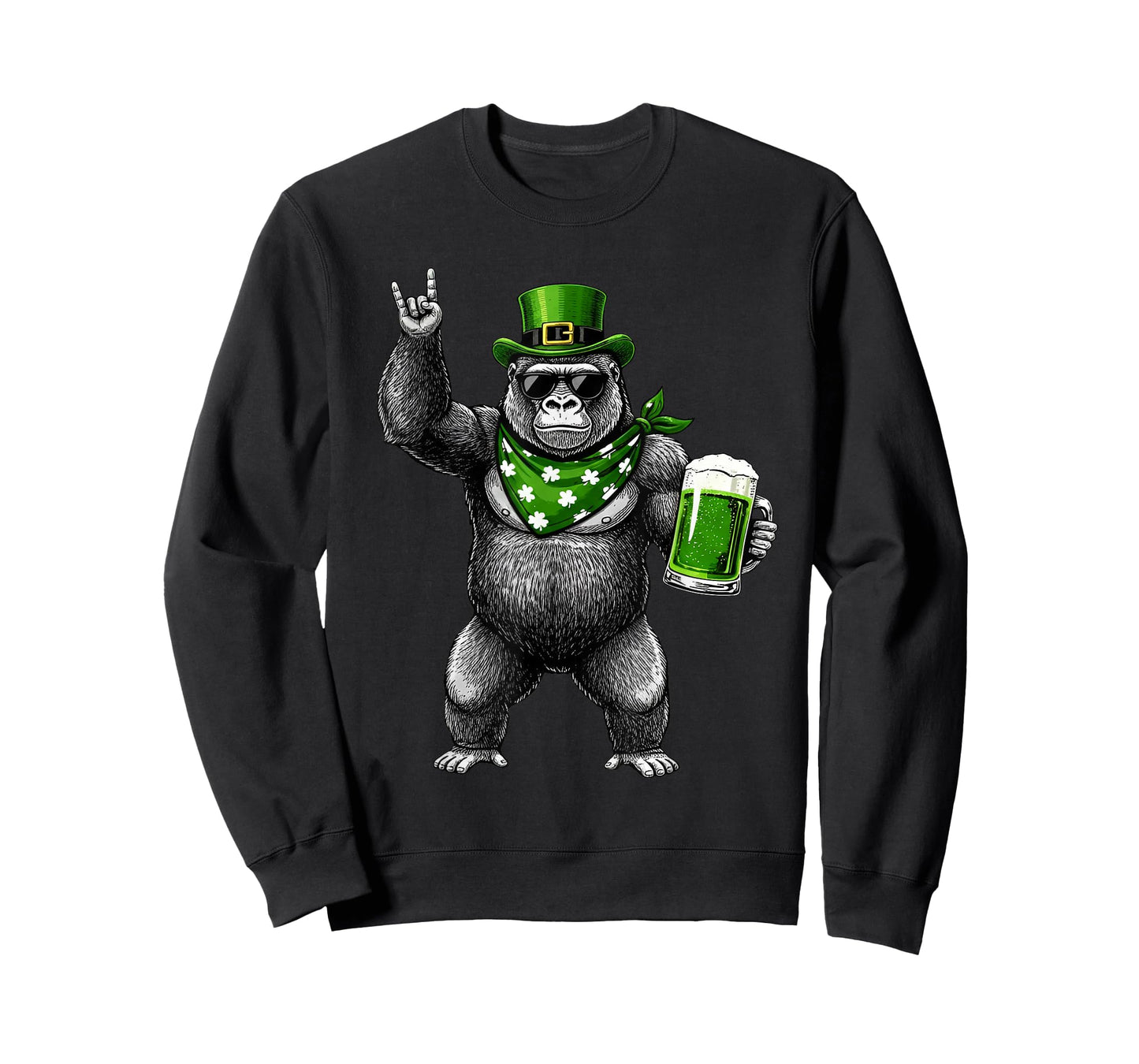 Funny Gorilla St Patty's Shamrock Beer St Patrick's Day Men T-Shirt - Sweatshirt | Black