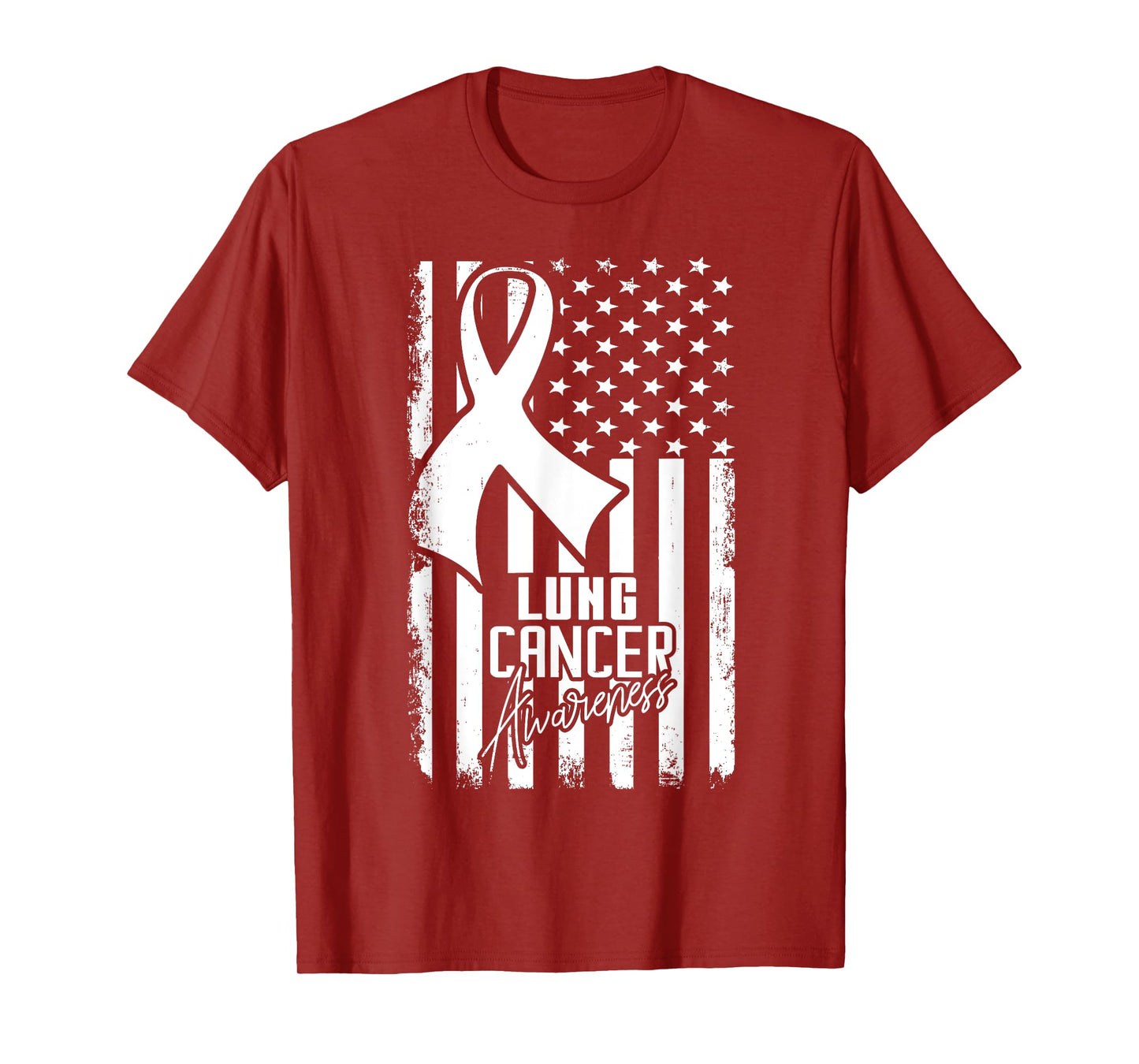 Lung Cancer Awareness American Flag White Ribbon Women Kids Men T-Shirt