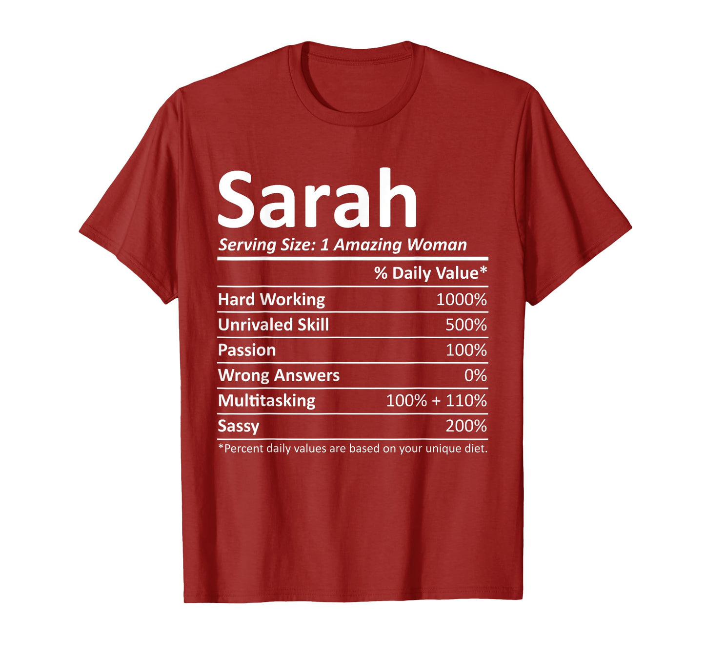 SARAH Nutrition Personalized Name Funny Christmas Gift Idea T-Shirt