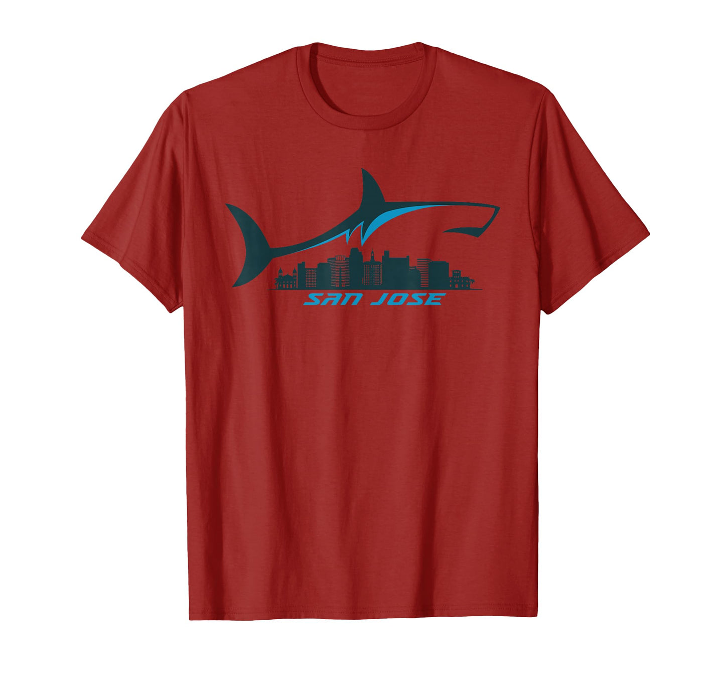 San Jose City Skyline With Shark Above Shark City SJ T-Shirt