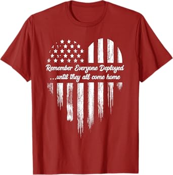 Red Friday Remember Everyone Deployed American Flag Heart T-Shirt