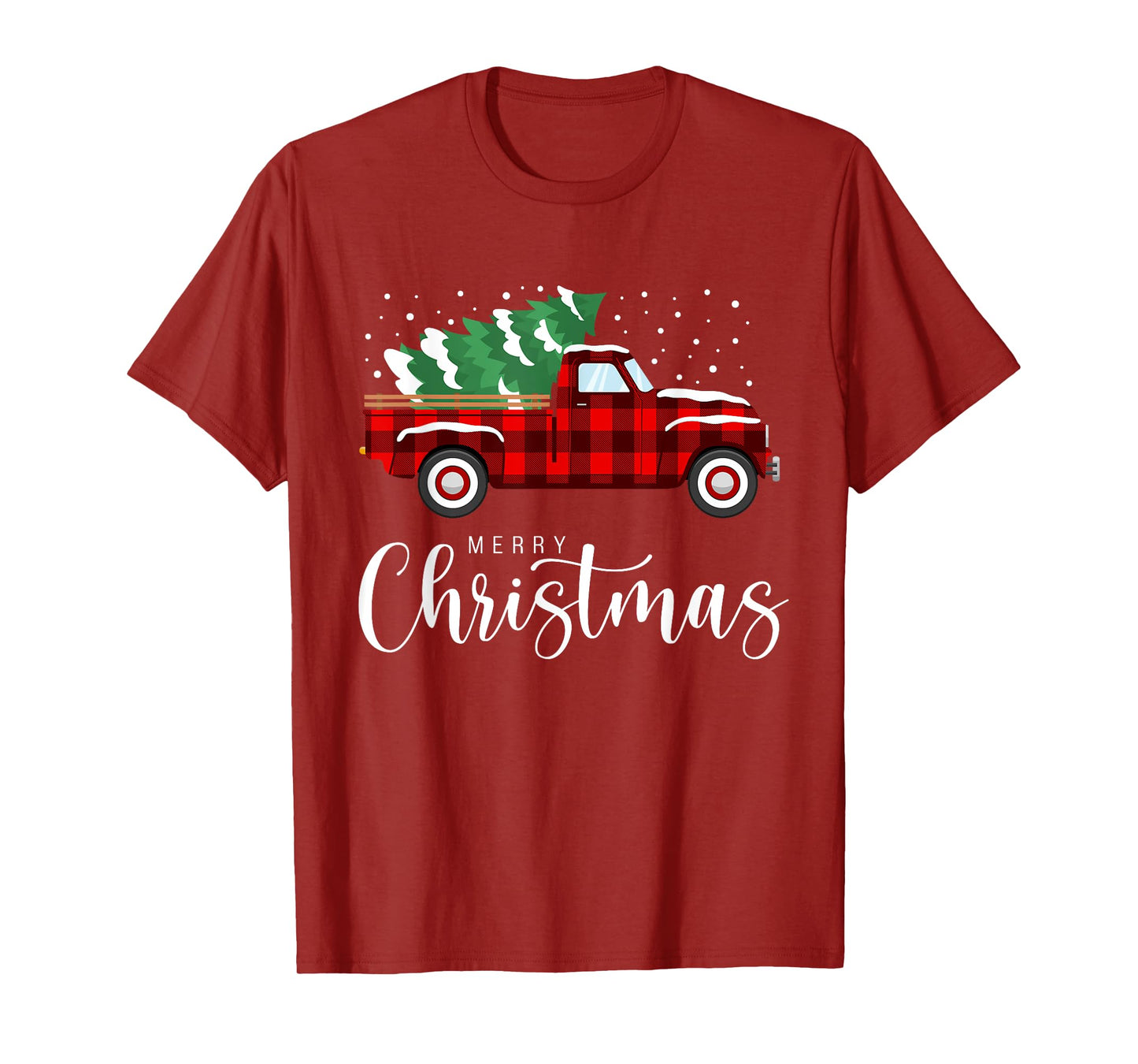 Merry Christmas Red Truck Buffalo Plaid Xmas Retro Vintage T-Shirt