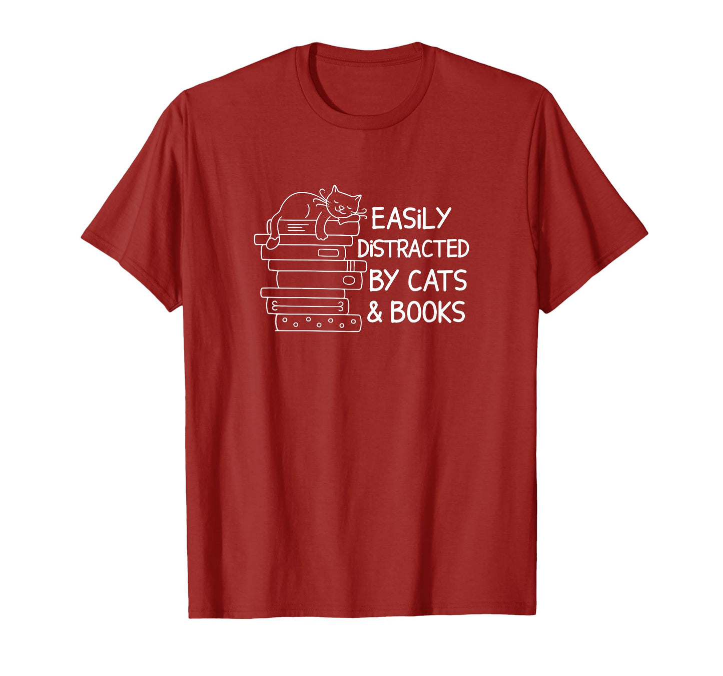 Easily Distracted By Cats And Books, Book Lover, Funny Cat T-Shirt