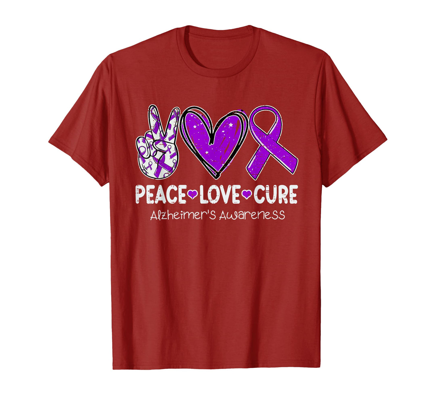 Peace Love Cure Alzheimer's Awareness Ribbon Purple Dementia T-Shirt