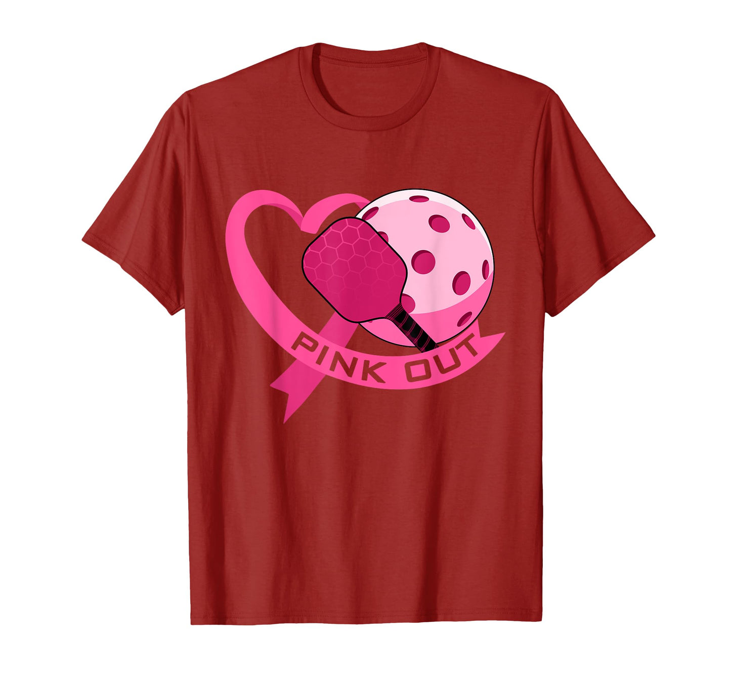Pink Out Breast Cancer Pink Ribbon Heart & Pickleball Ball T-Shirt