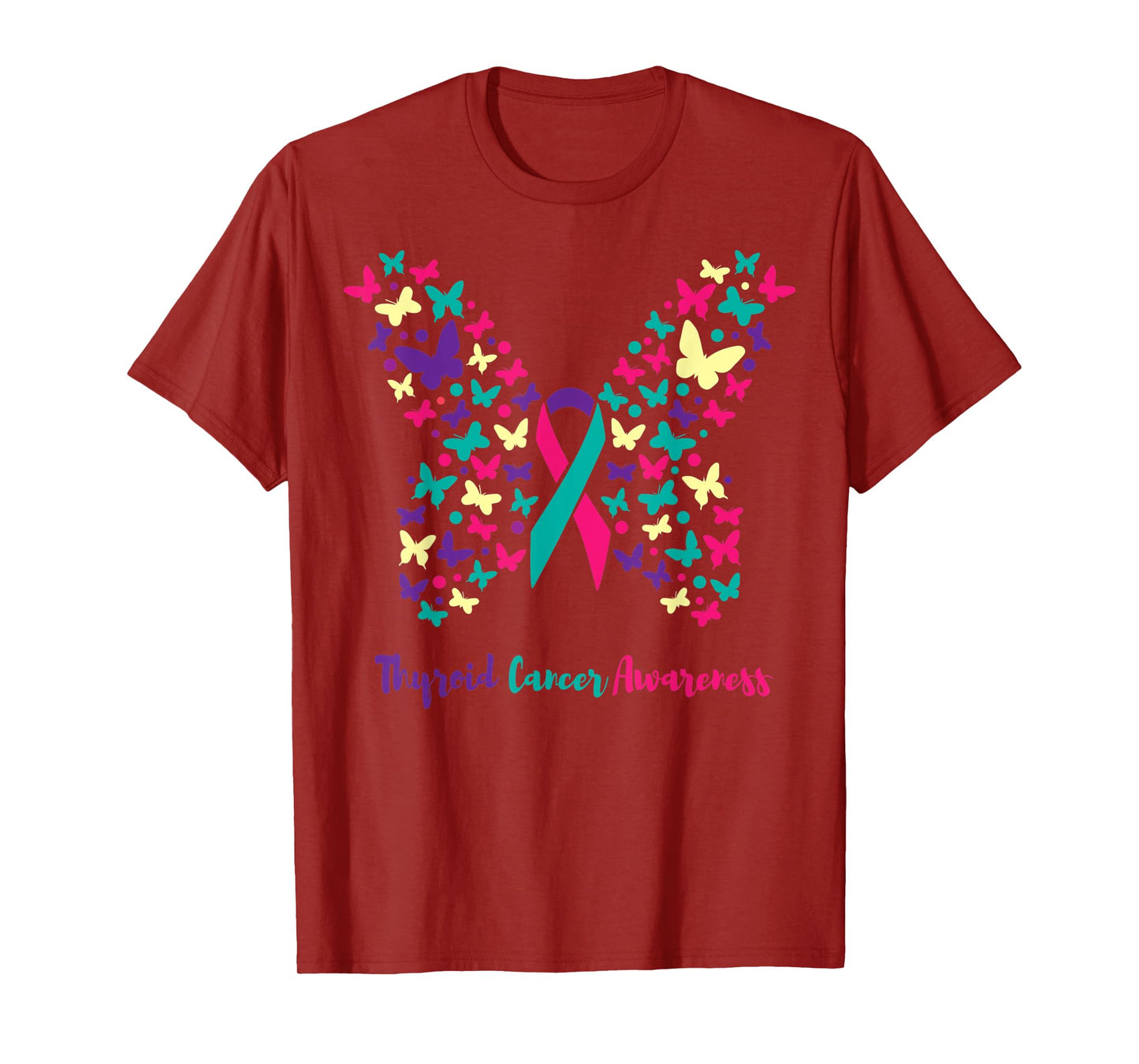 Thyroid Cancer Awareness Shirt, Butterfly Teal, Pink, Purple T-Shirt