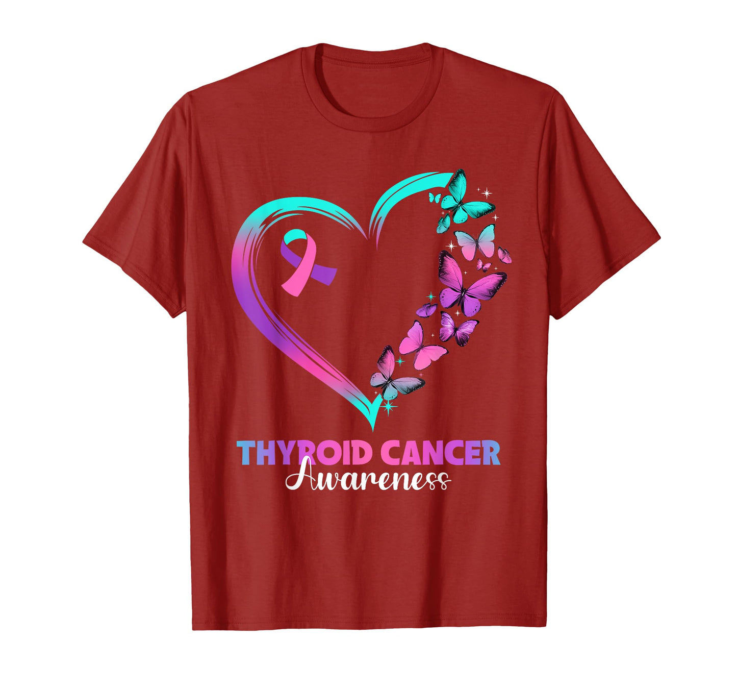Butterfly Heart Ribbon Thyroid Cancer Awareness Warrior T-Shirt