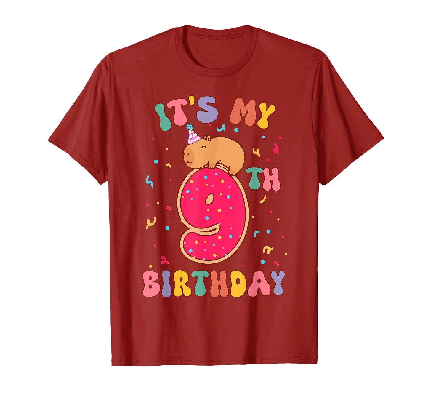 Its My 9th Birthday Donut Lover Cute Capybaras Kids Girls T-Shirt